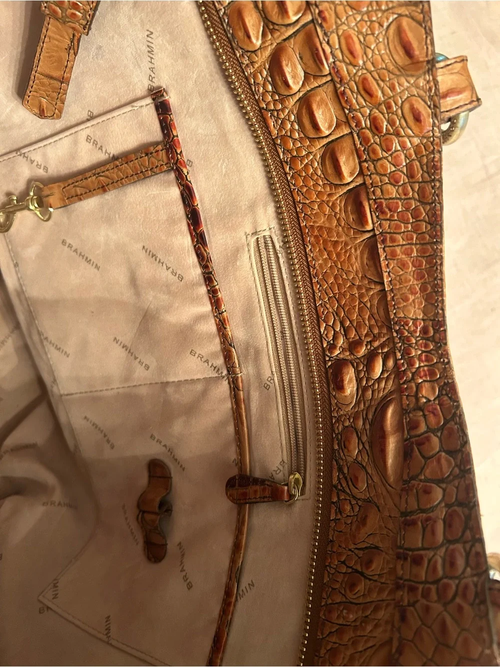 Brahmin Ruby satchel leather Melbourne Pecan handbag. Toasted almond